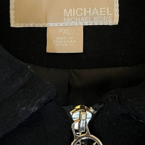 Michael Kors Women's Petite size PXL Black Wool Blend Full Zip Hooded Coat - Picture 8 of 8